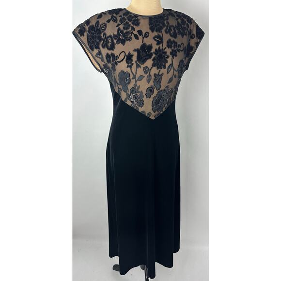 Vintage Tom Barra Size 8 Black Velvet Evening Gown Dress Christmas NYE Formal - Picture 2 of 12